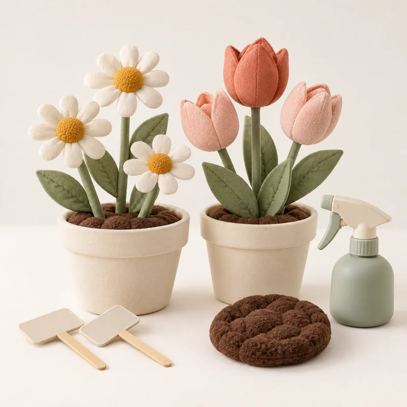AI-generated unbranded gardening-tool concept; not the actual Melissa & Doug Let’s Explore Flower Gardening Play Set